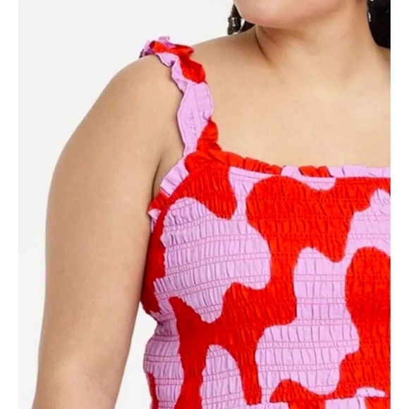 Ava & Viv Women's Plus Size Smocked Peplum Tank Top - Red Abstract - Picture 3 of 4